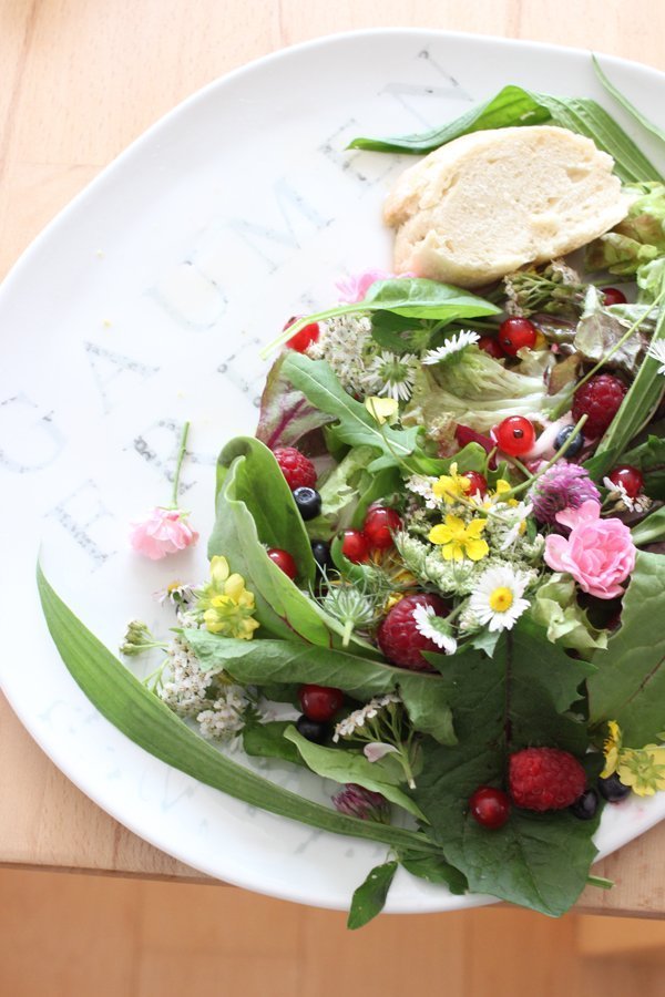 Wildkräutersalat Rezept serviert mit Geschenkidee Onlineshop