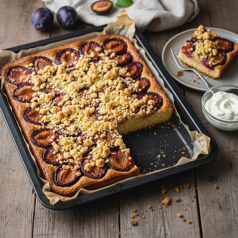 Einfacher Zwetschgenkuchen mit Hefeteig mit Streuseln Rezept 