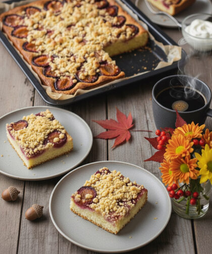 Zwetschgenkuchen mit Hefeteig und Streusel